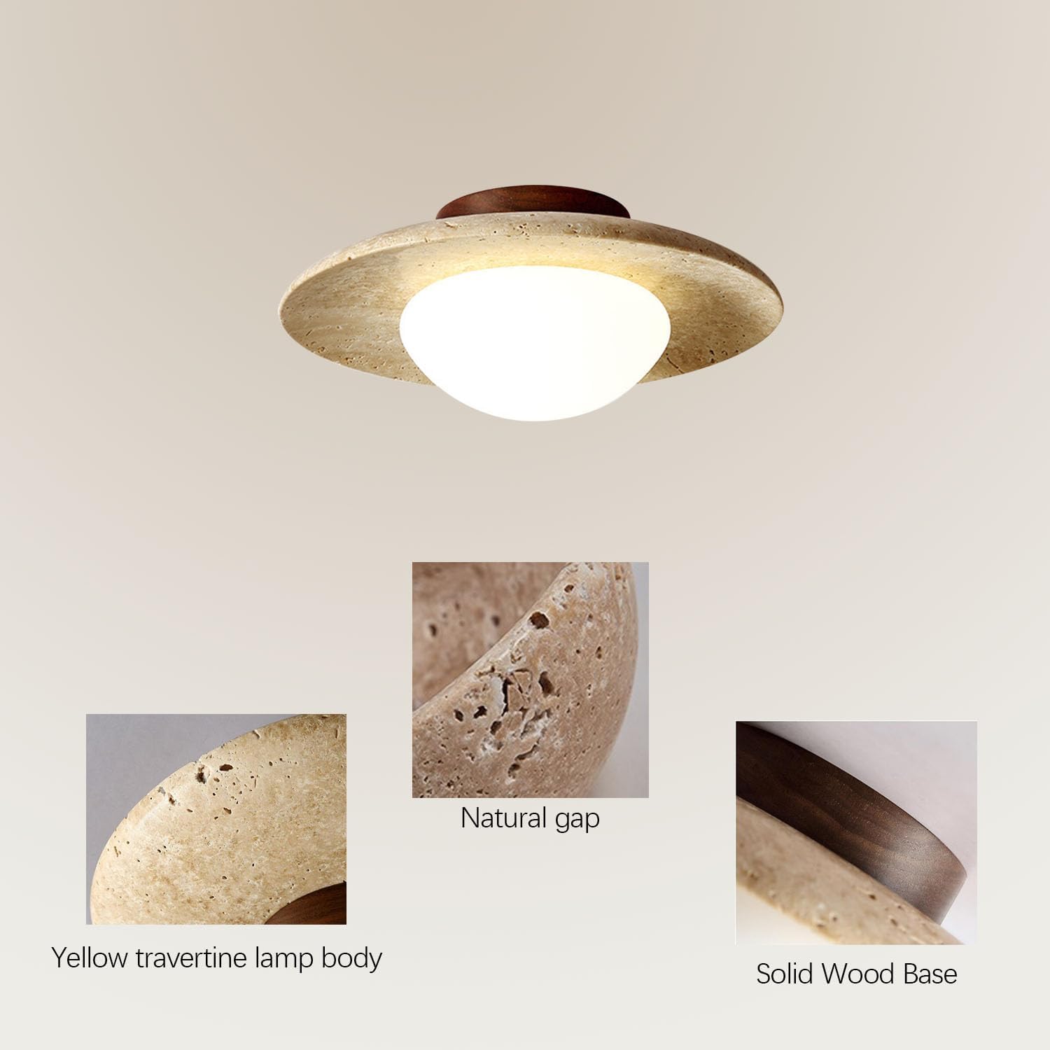 Travertine Ceiling Light with Round LED Shade