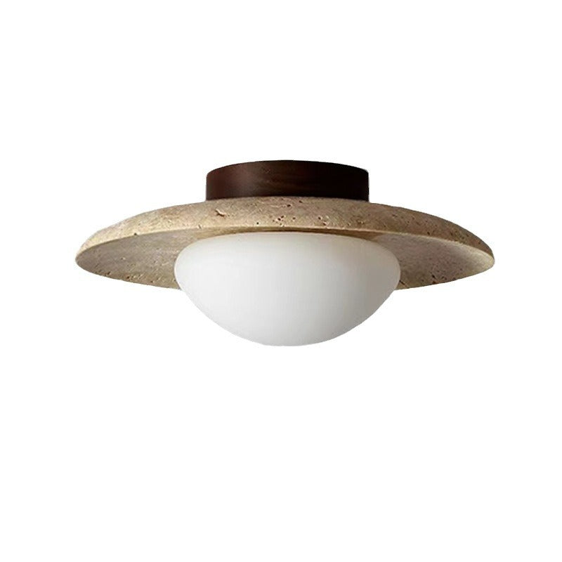 Travertine Ceiling Light with Round LED Shade
