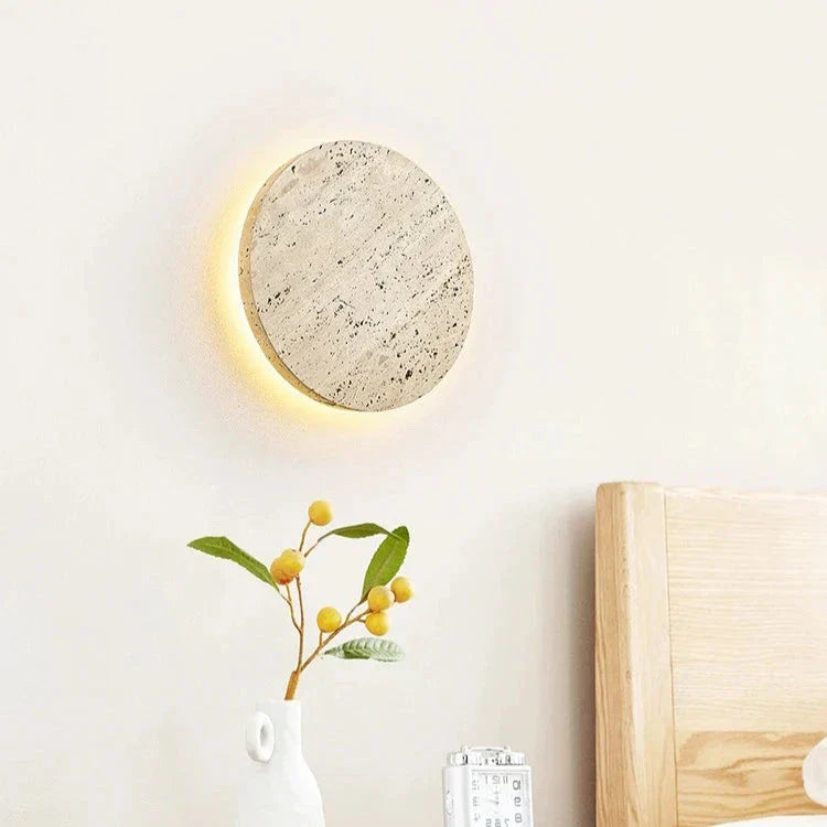 Travertine Round Wall Sconce with LED Glow