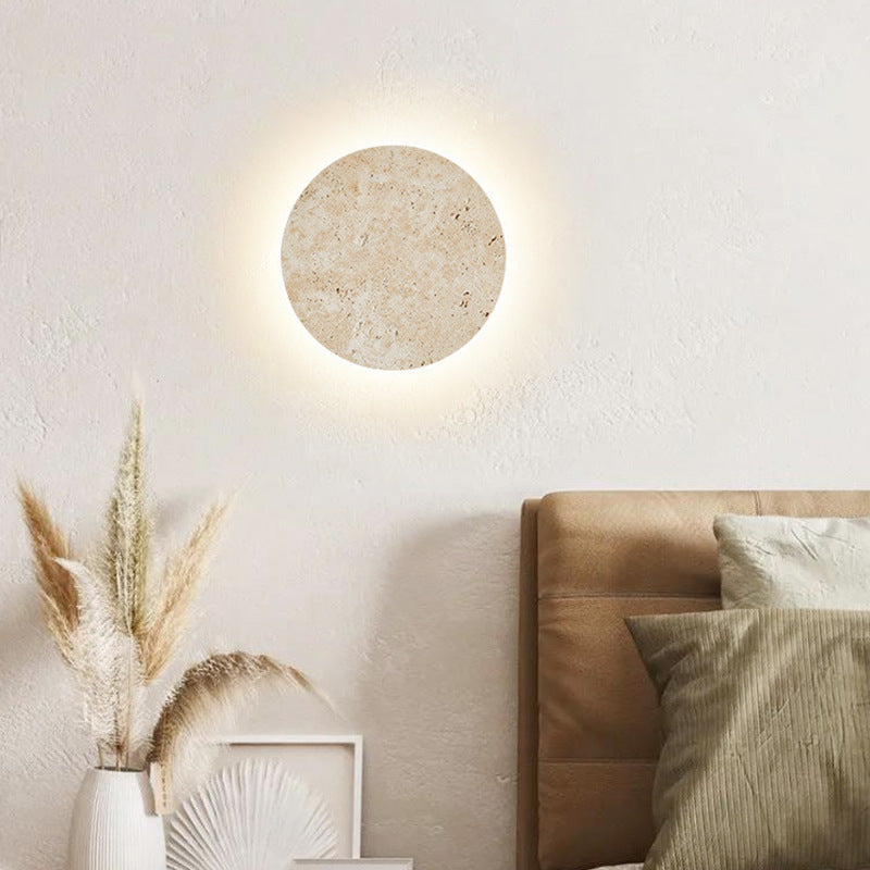Travertine Round Wall Sconce with LED Glow