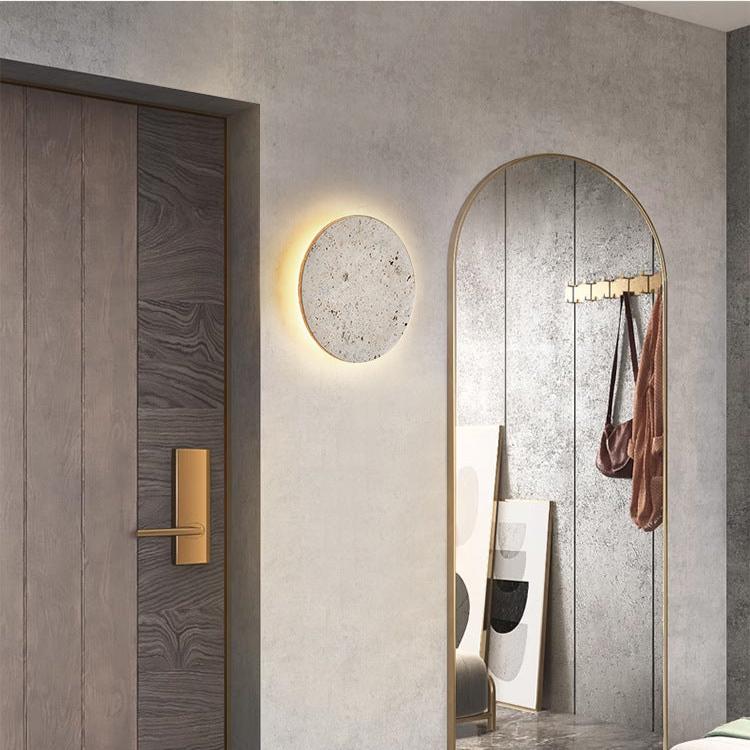Travertine Round Wall Sconce with LED Glow