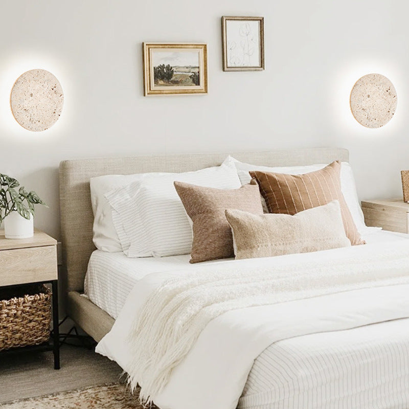 Travertine Round Wall Sconce with LED Glow