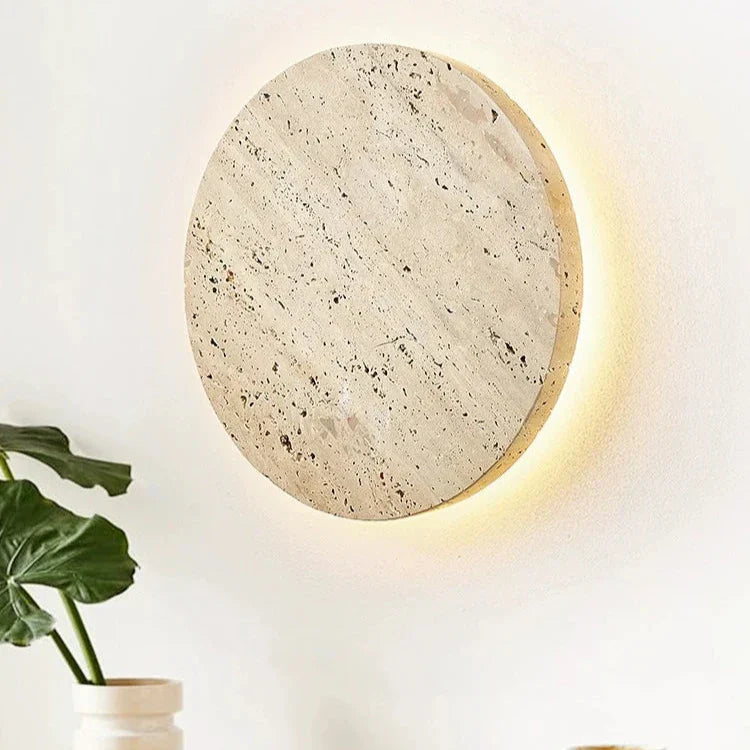 Travertine Round Wall Sconce with LED Glow