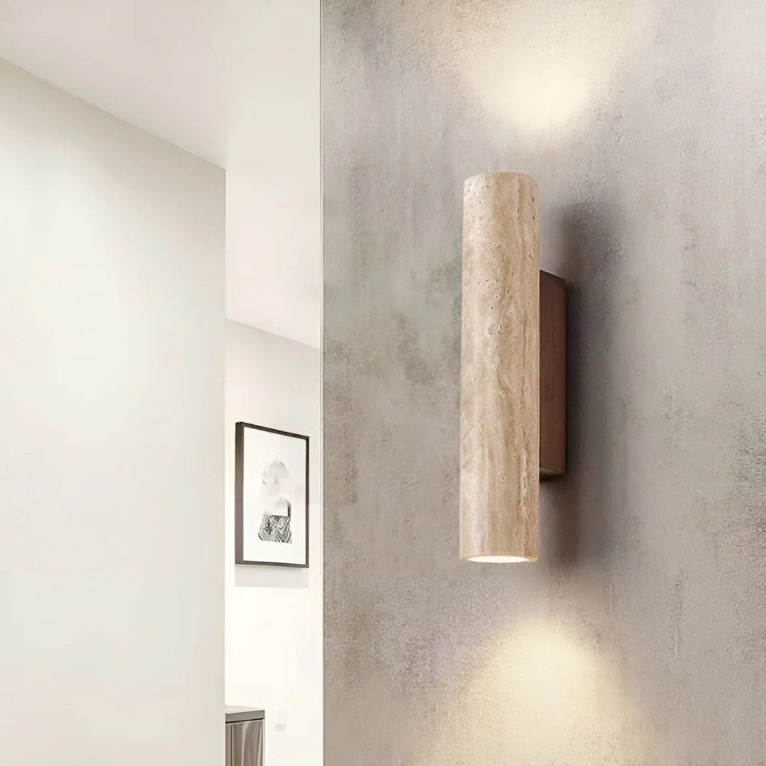 Travertine Wall Sconce with LED Light Cylinder