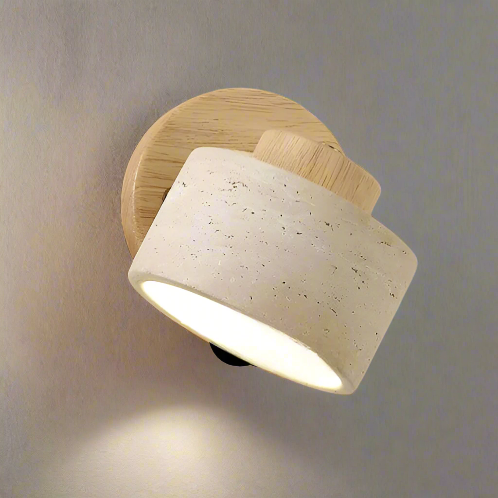 Travertine Wall Sconce with Wood and LED Light