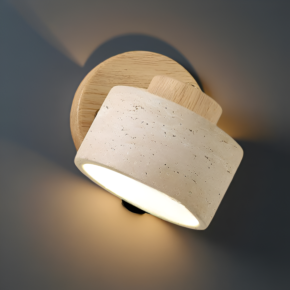 Travertine Wall Sconce with Wood and LED Light