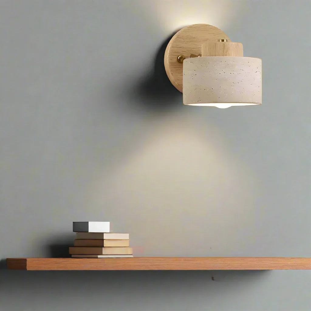 Travertine Wall Sconce with Wood and LED Light