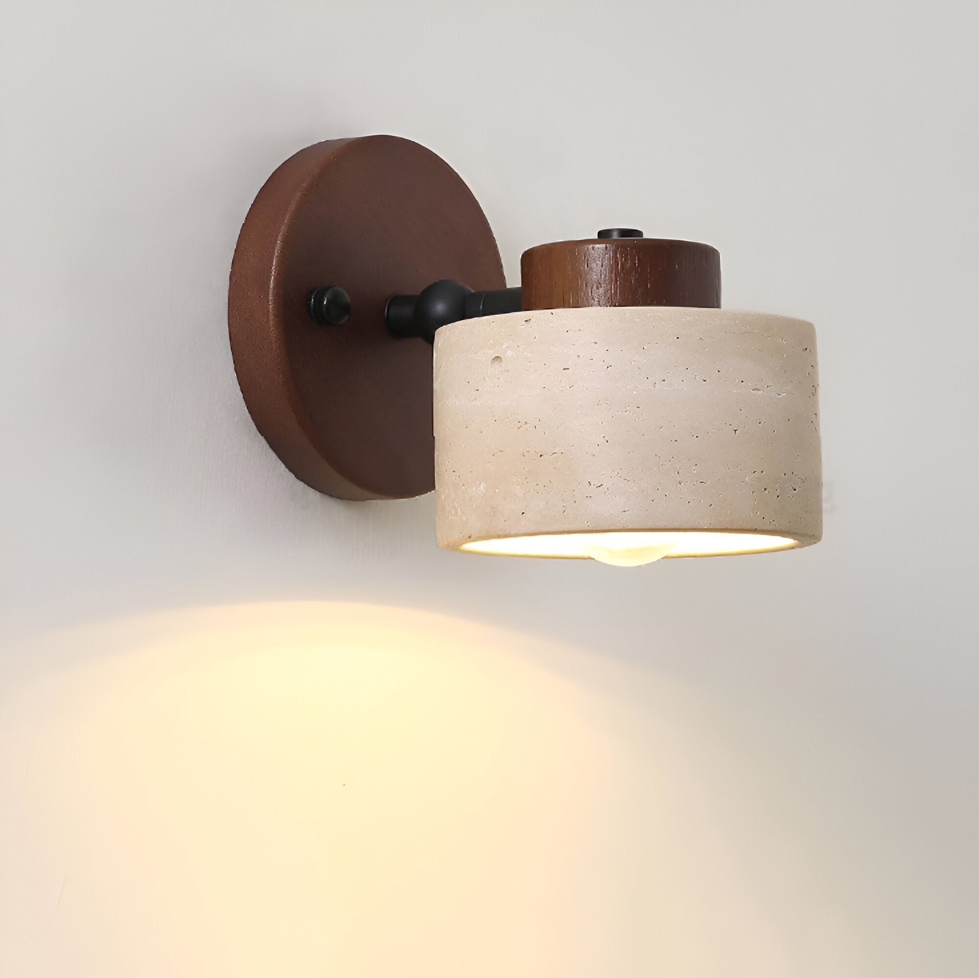 Travertine Wall Sconce with Wood and LED Light