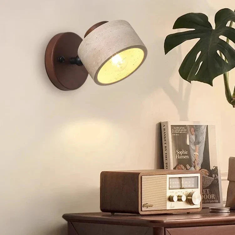 Travertine Wall Sconce with Wood and LED Light