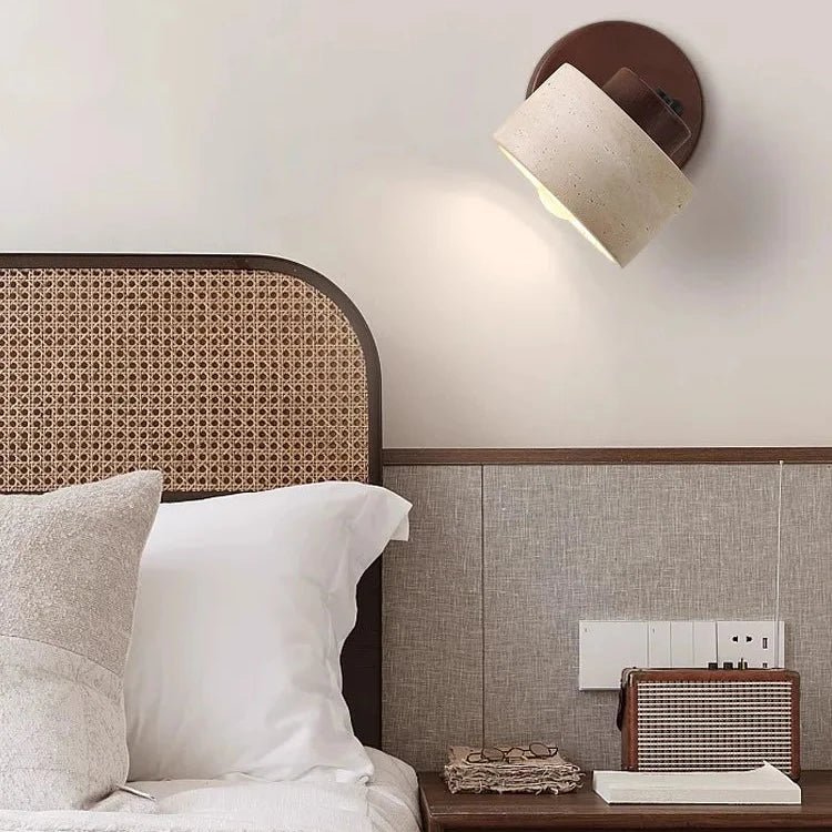 Travertine Wall Sconce with Wood and LED Light