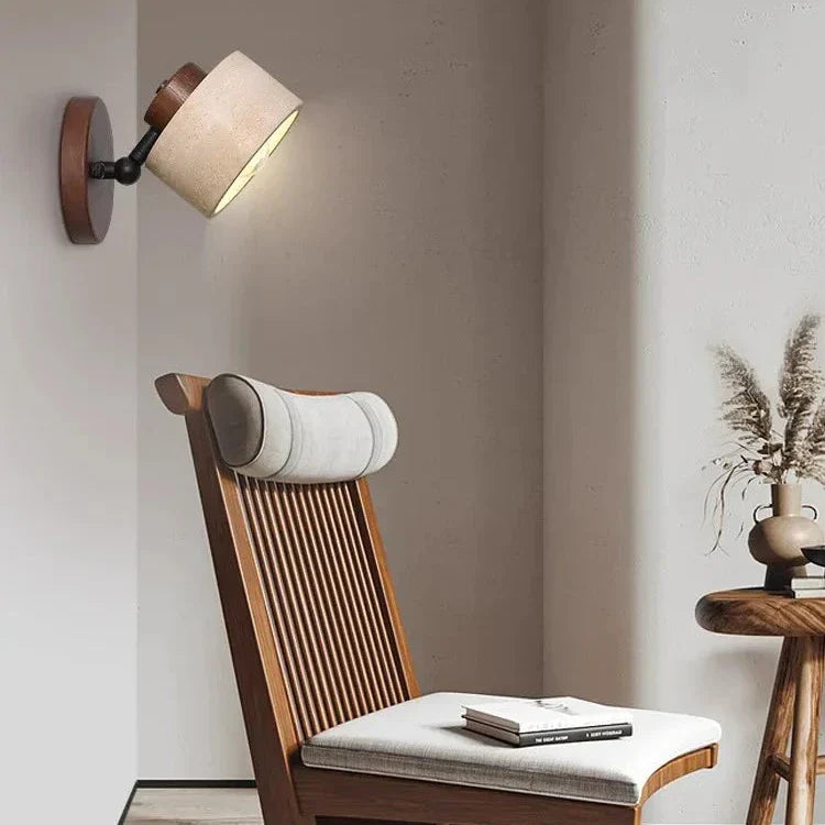 Travertine Wall Sconce with Wood and LED Light