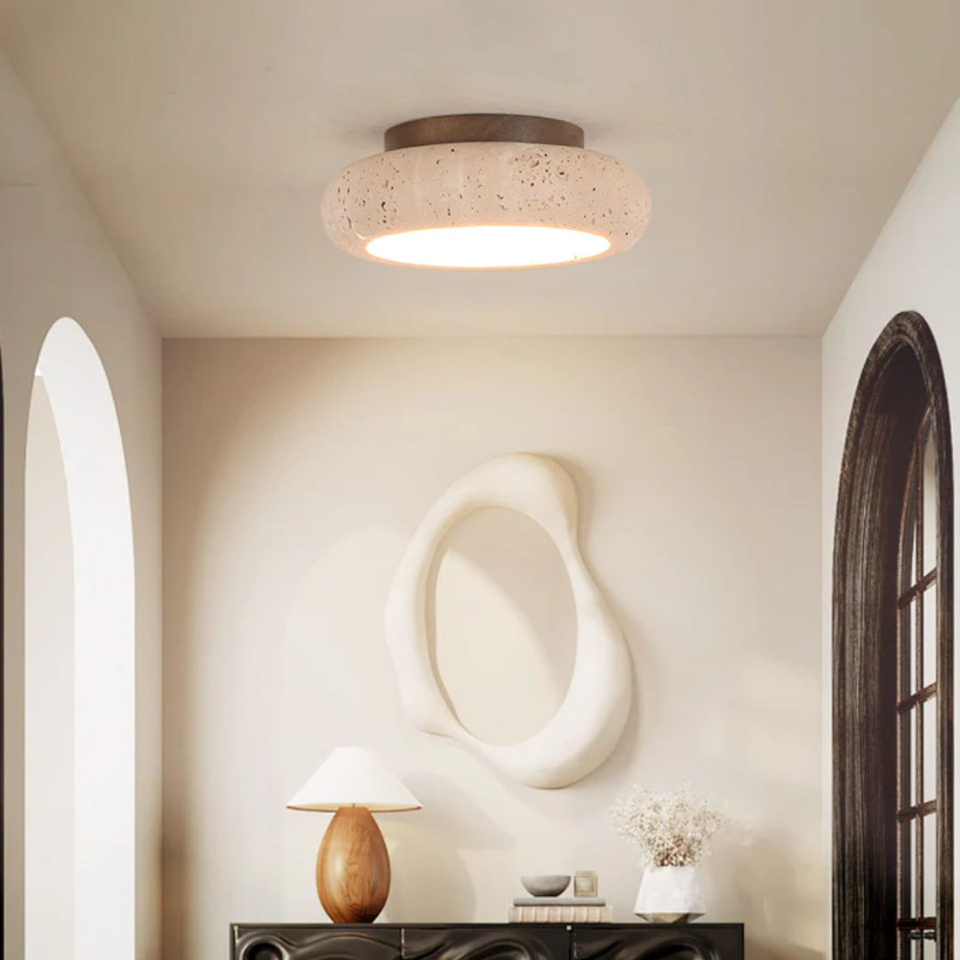 Travertine Wood Ceiling Light with LED Glow
