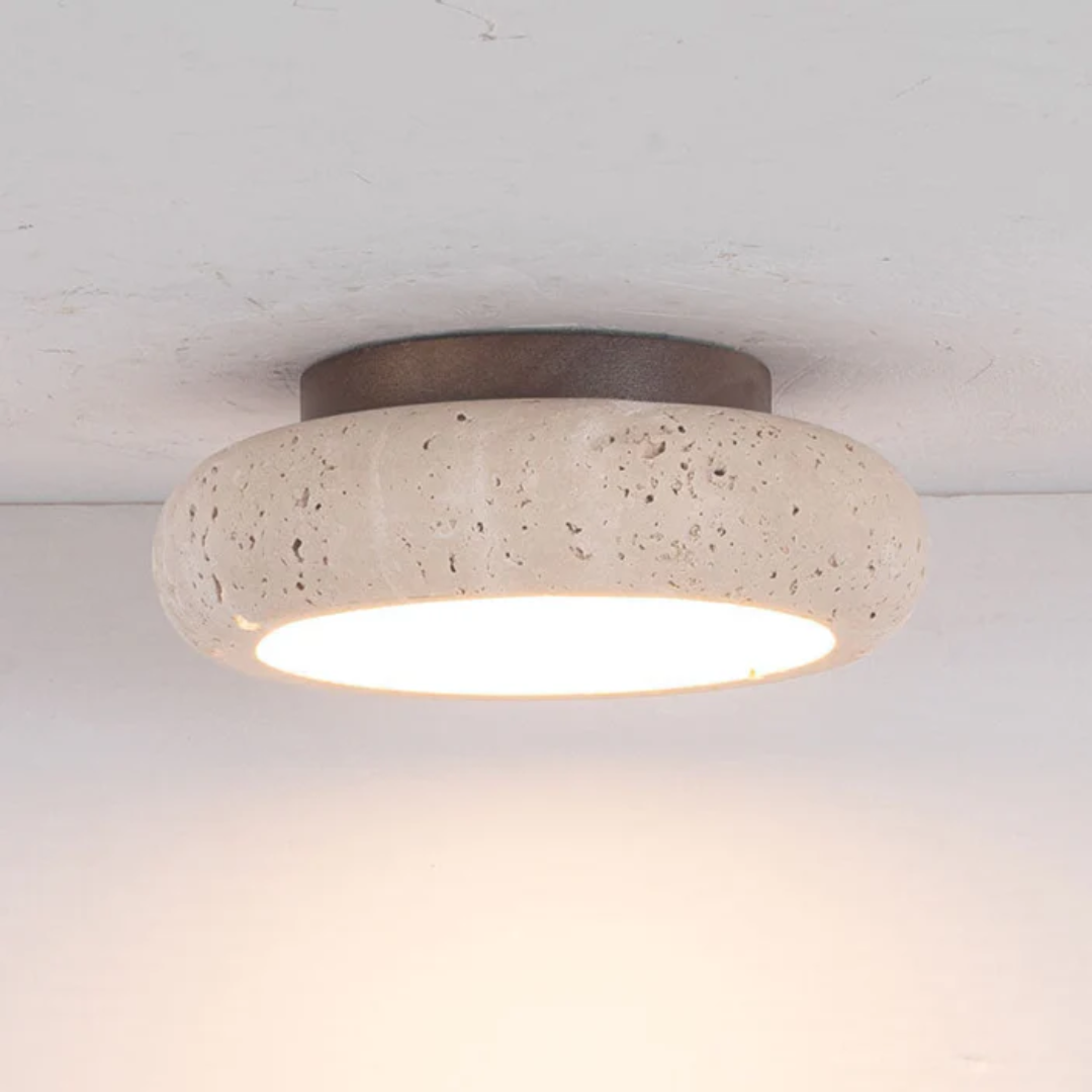 Travertine Wood Ceiling Light with LED Glow