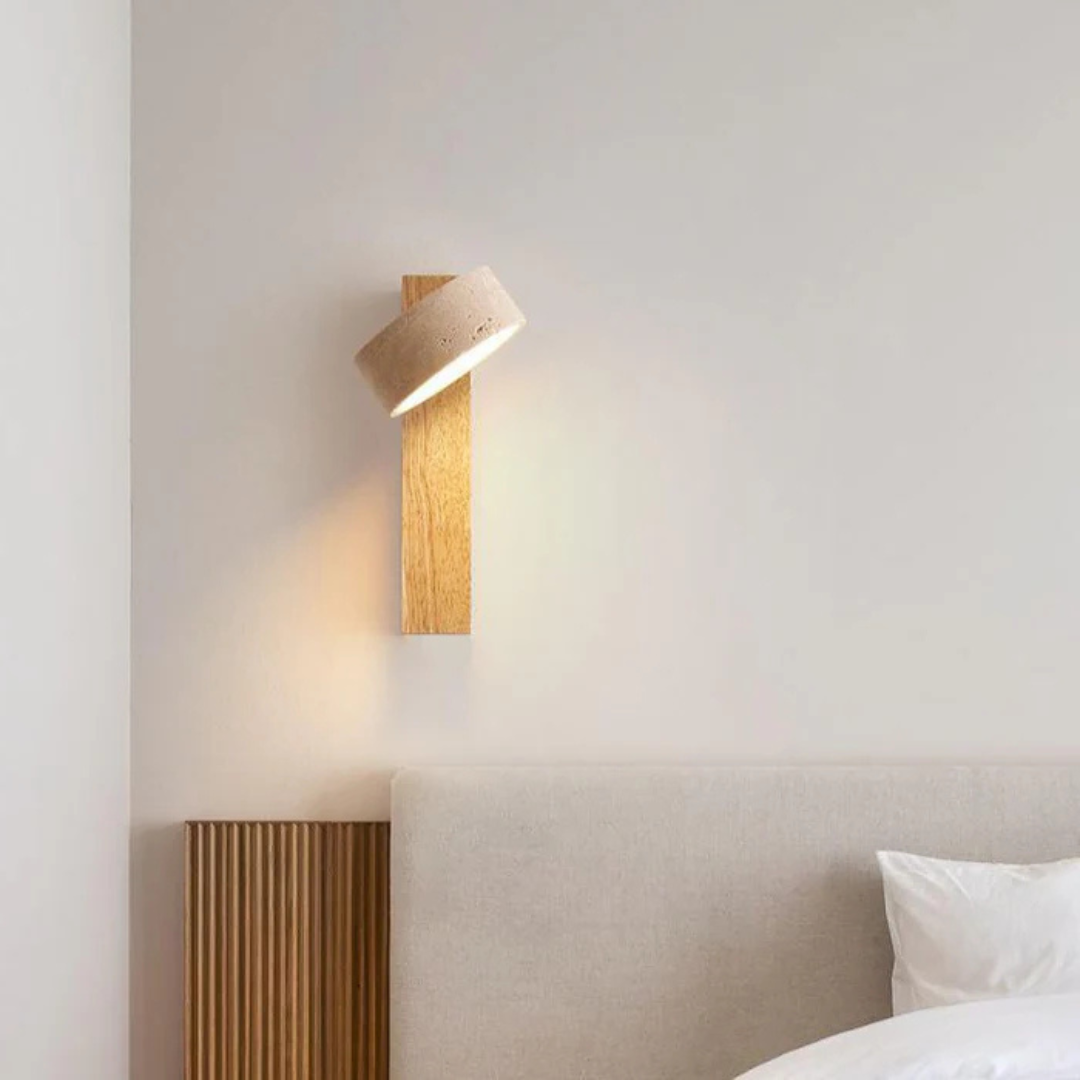 Travertine Wood Wall Sconce with Angled Shade