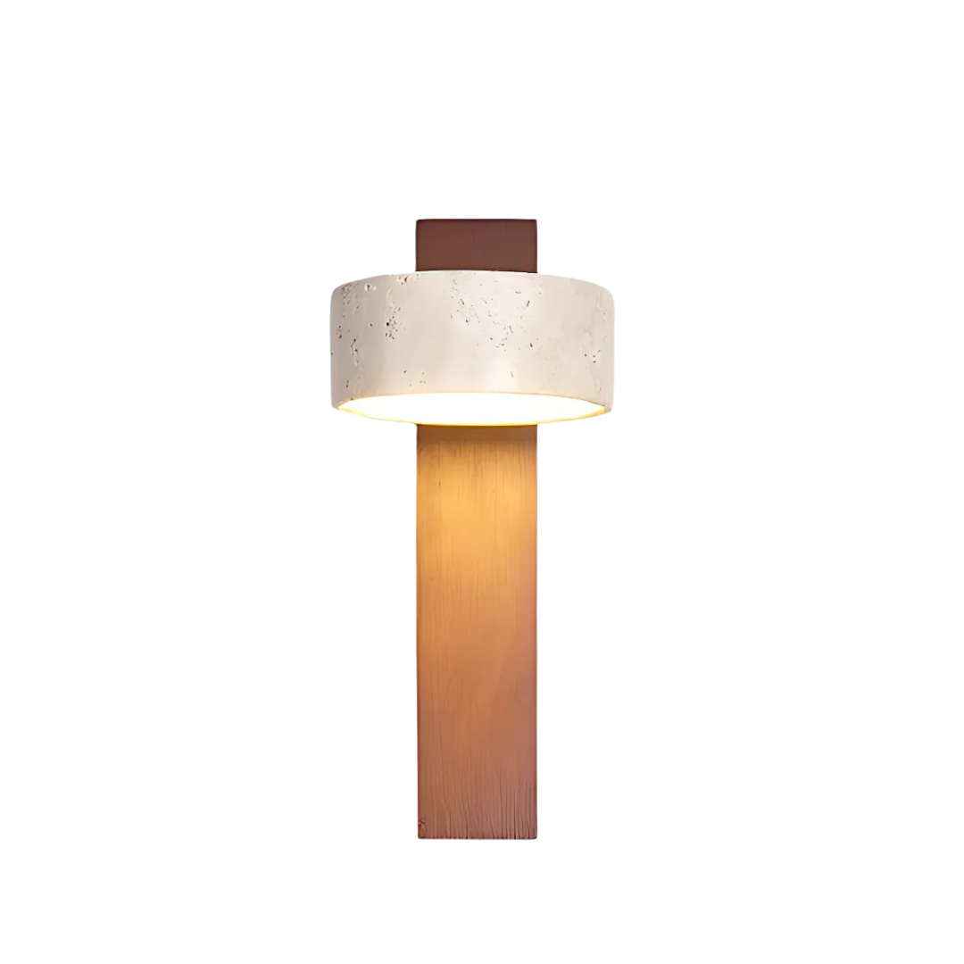 Travertine Wood Wall Sconce with Angled Shade