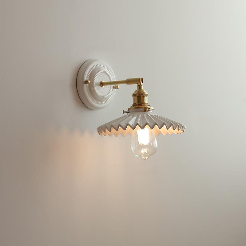 Vintage Ceramic Wall Light with Brass Arm