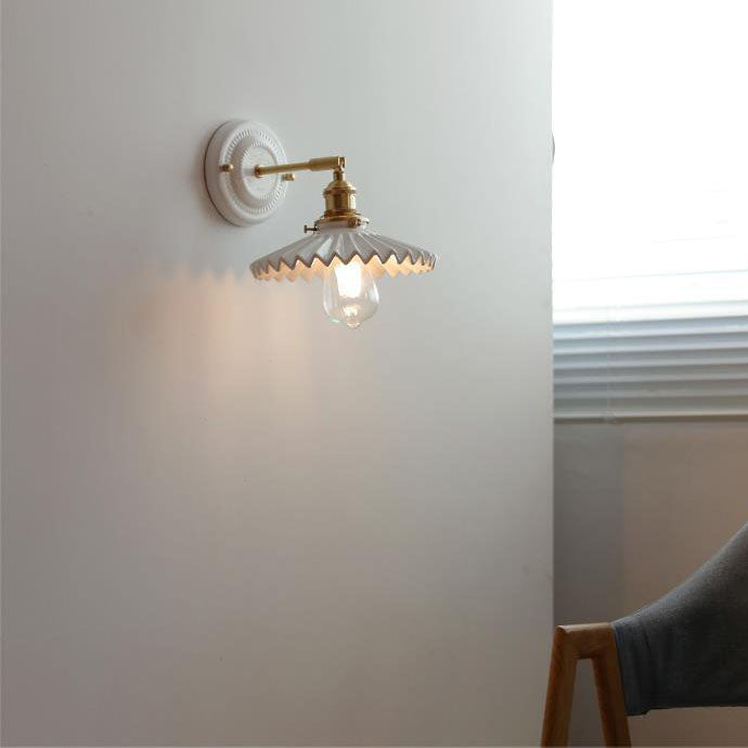 Vintage Ceramic Wall Light with Brass Arm