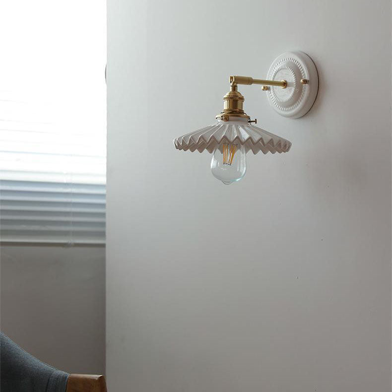 Vintage Ceramic Wall Light with Brass Arm