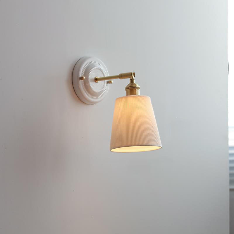 Vintage Ceramic Wall Light with Brass Arm