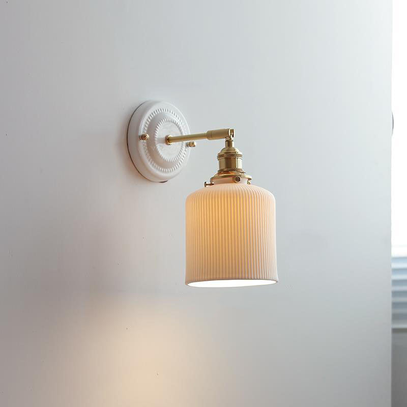 Vintage Ceramic Wall Light with Brass Arm