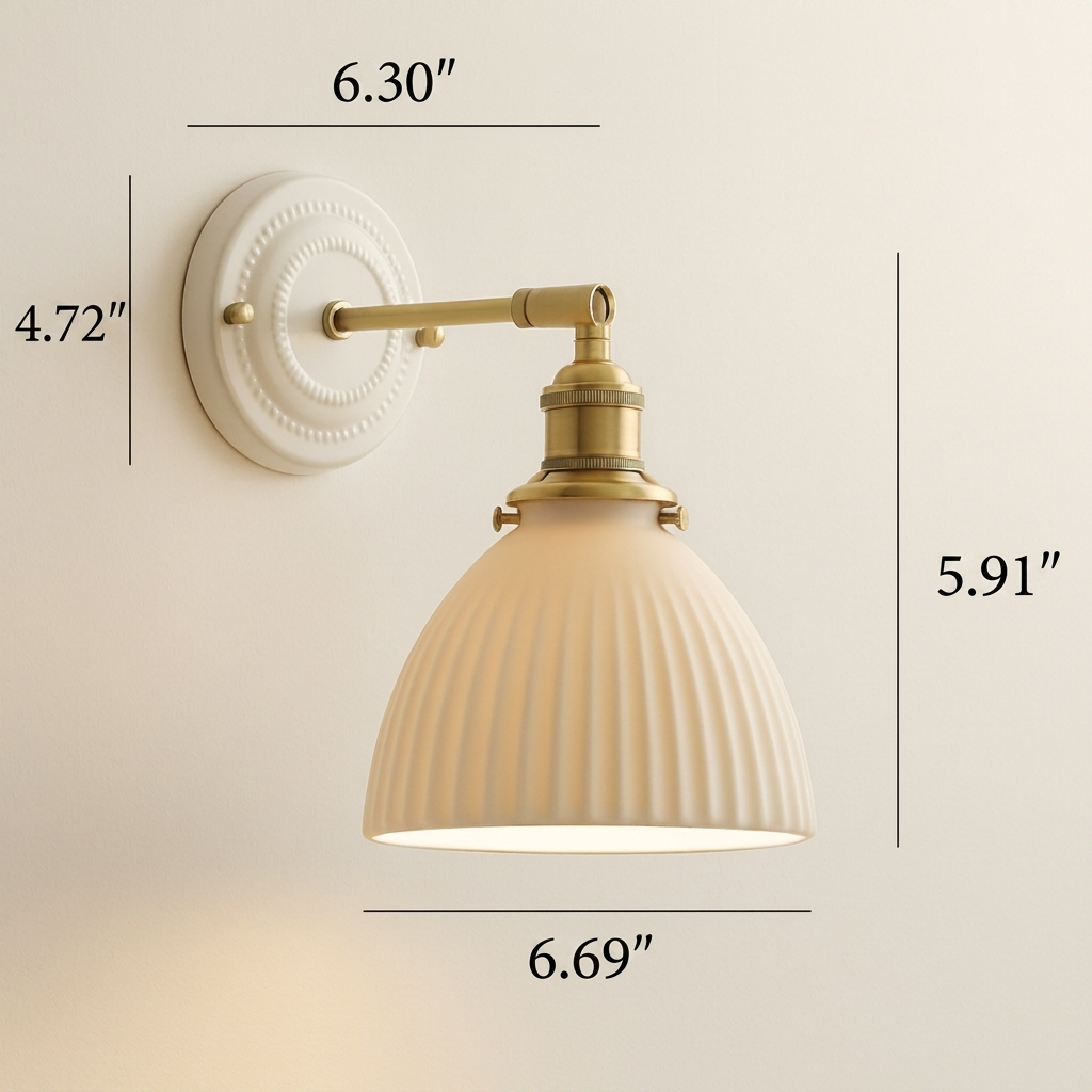 Vintage Ceramic Wall Light with Brass Arm
