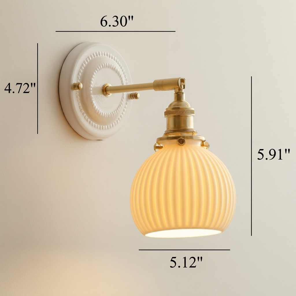 Vintage Ceramic Wall Light with Brass Arm