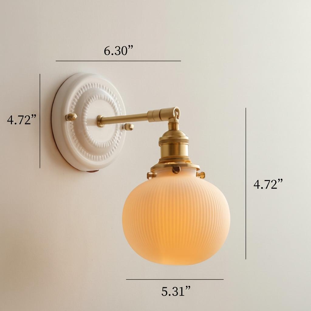 Vintage Ceramic Wall Light with Brass Arm