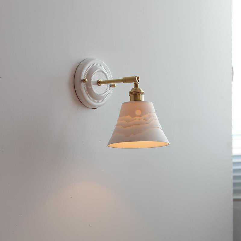 Vintage Ceramic Wall Light with Brass Arm