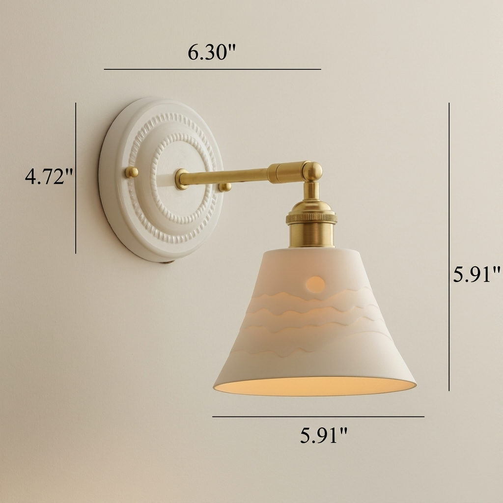 Vintage Ceramic Wall Light with Brass Arm