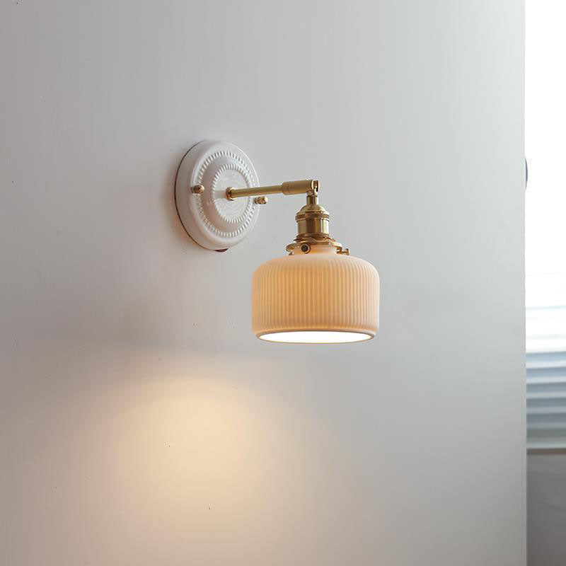 Vintage Ceramic Wall Light with Brass Arm