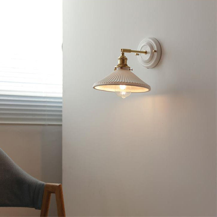 Vintage Ceramic Wall Light with Brass Arm