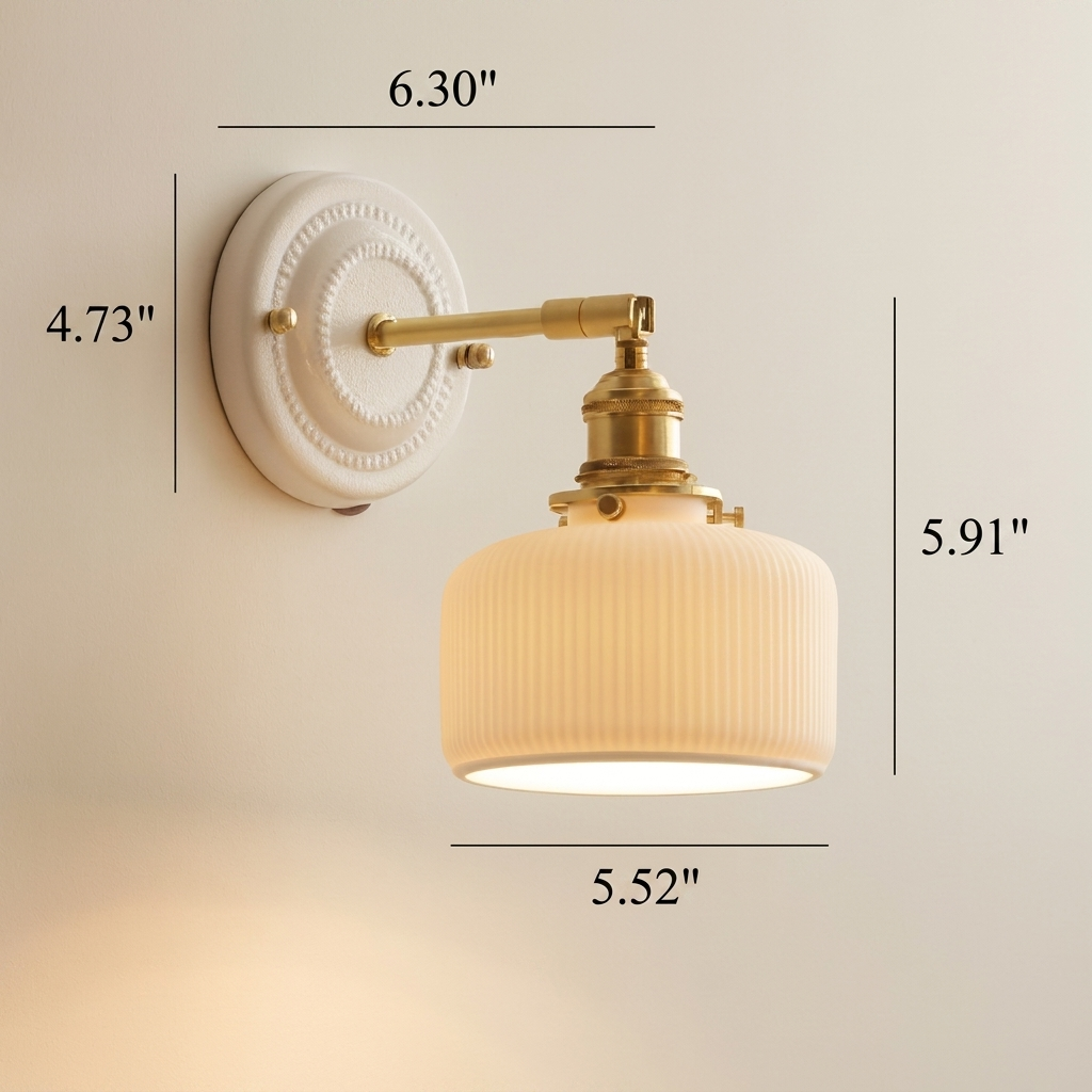 Vintage Ceramic Wall Light with Brass Arm