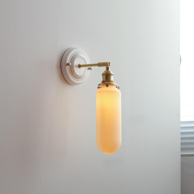 Vintage Ceramic Wall Light with Brass Arm