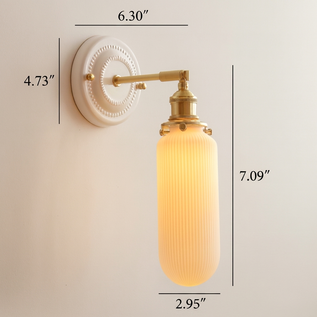 Vintage Ceramic Wall Light with Brass Arm