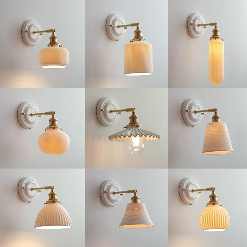 Vintage Ceramic Wall Light with Brass Arm