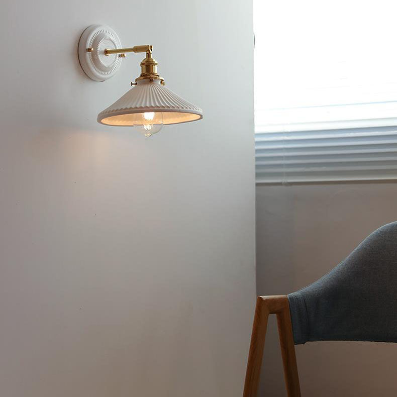 Vintage Ceramic Wall Light with Brass Arm
