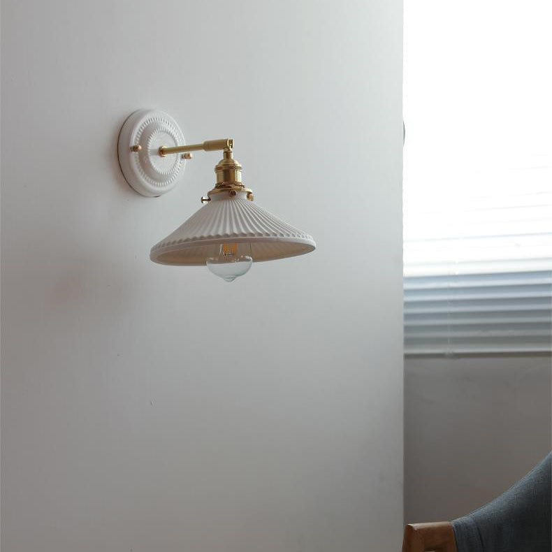 Vintage Ceramic Wall Light with Brass Arm