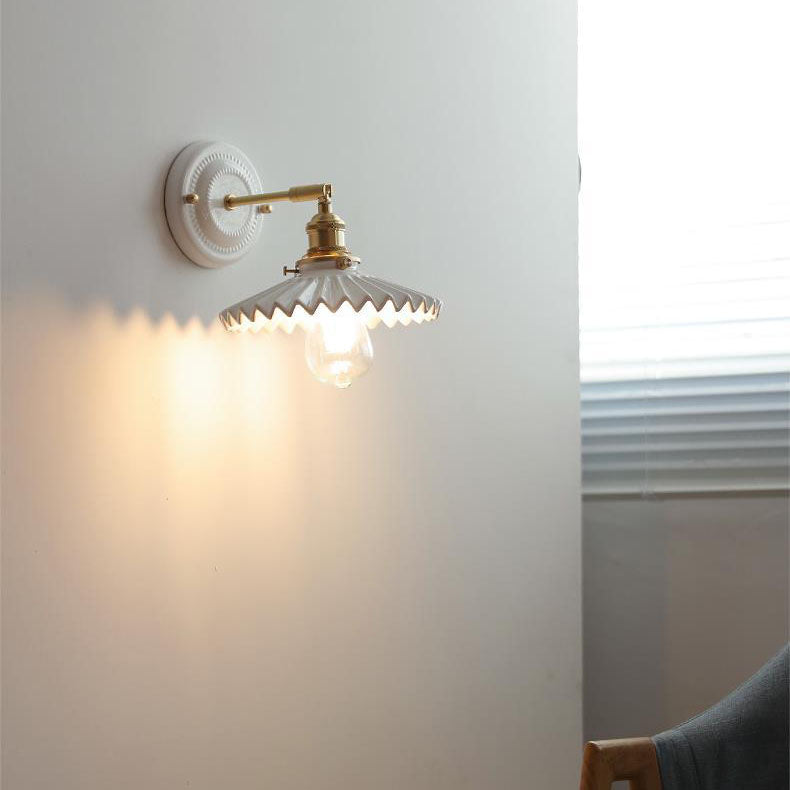 Vintage Ceramic Wall Light with Brass Arm