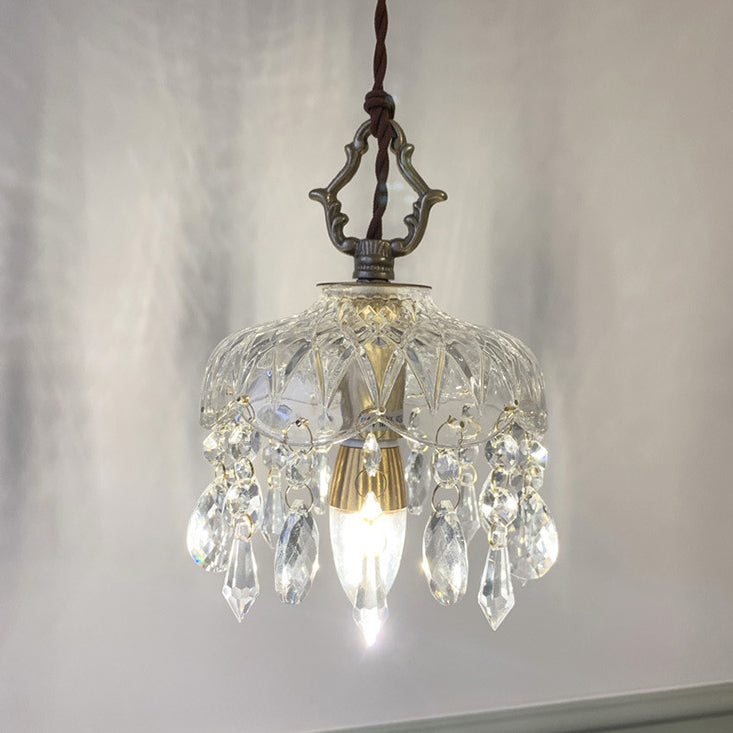 Vintage Crystal Pendant Light with Floral Design