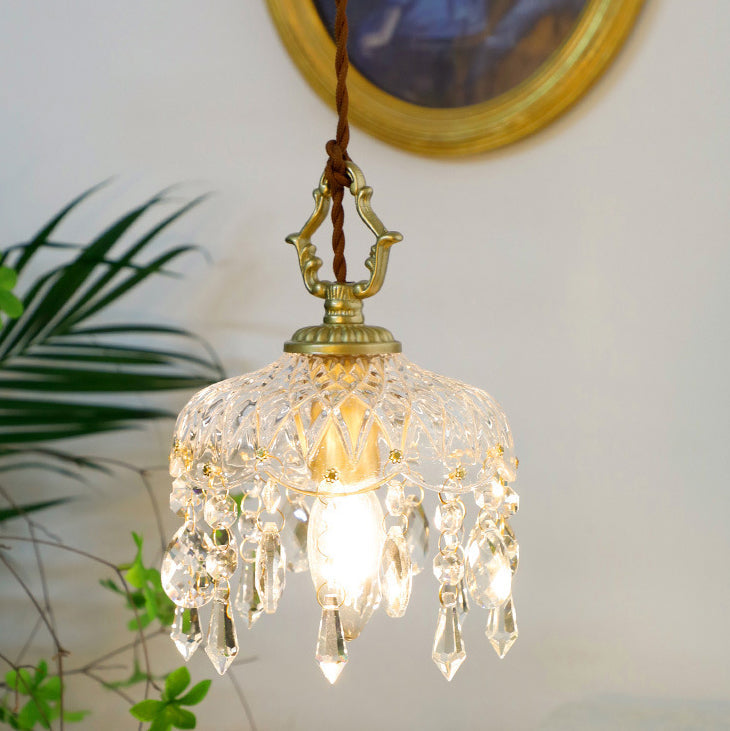 Vintage Crystal Pendant Light with Floral Design