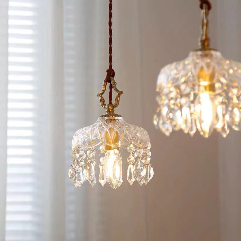Vintage Crystal Pendant Light with Floral Design