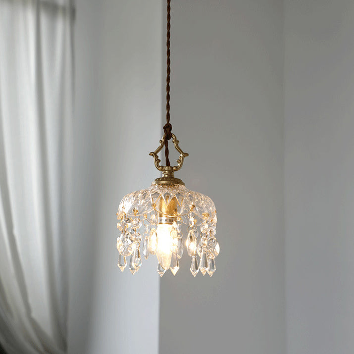 Vintage Crystal Pendant Light with Floral Design