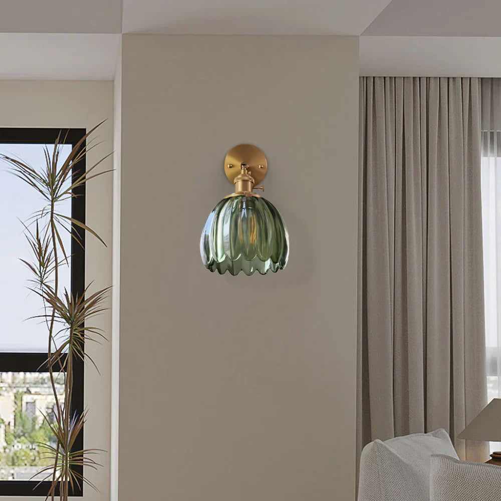 Vintage Glass Wall Sconce with Brass Arm and Shade