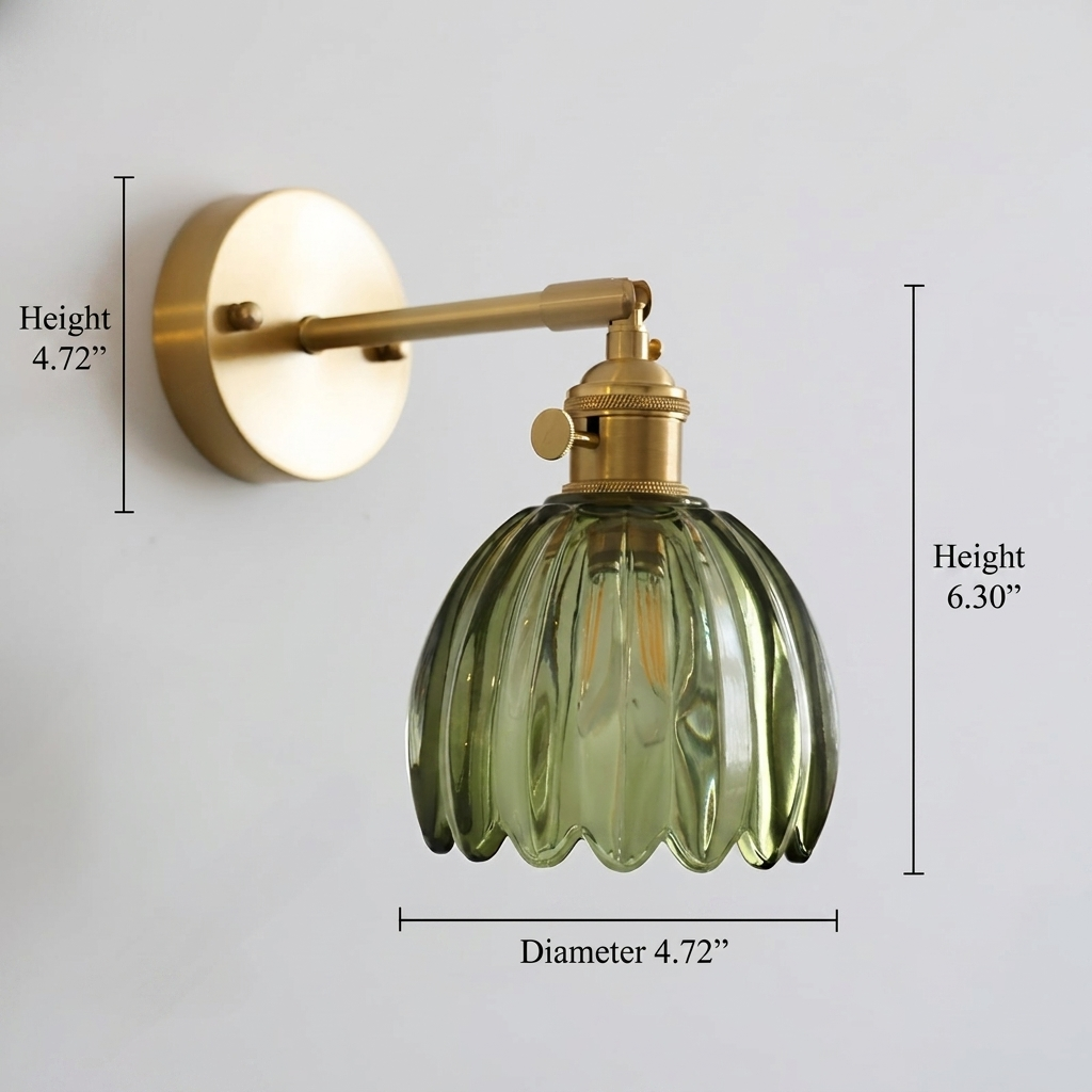 Vintage Glass Wall Sconce with Brass Arm and Shade