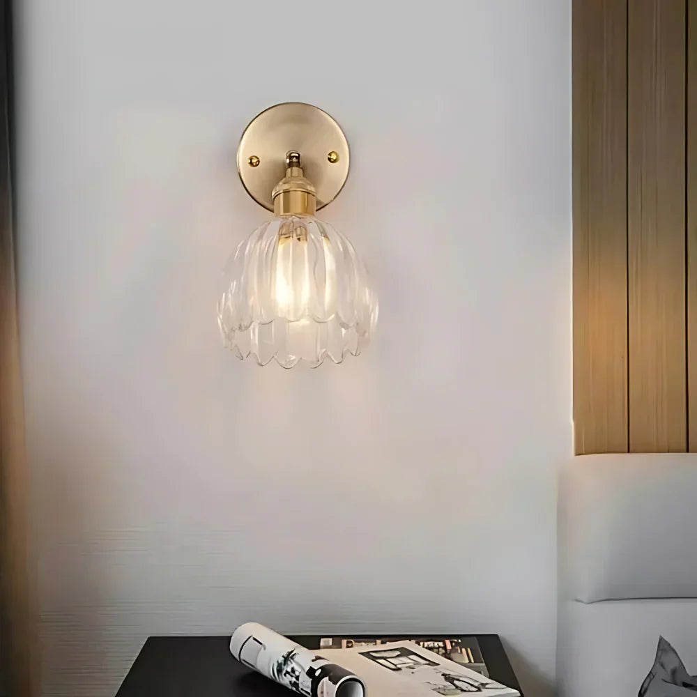 Vintage Glass Wall Sconce with Brass Arm and Shade