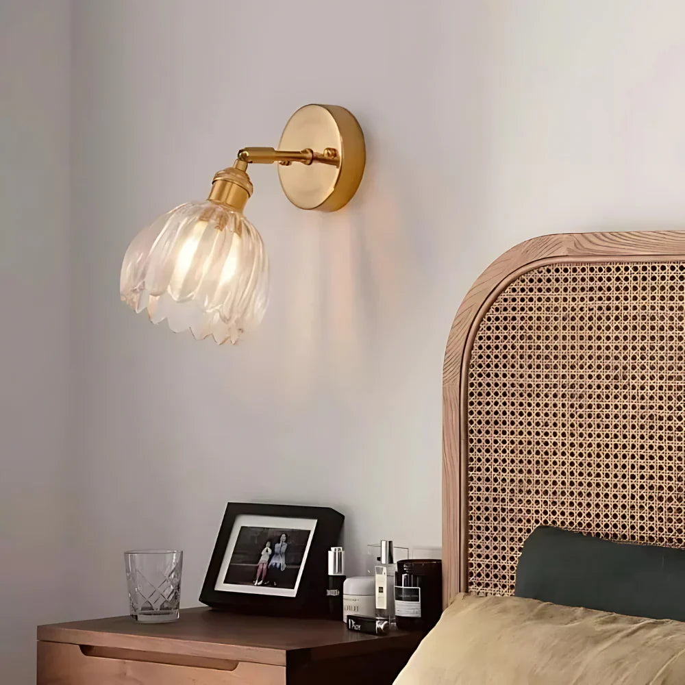 Vintage Glass Wall Sconce with Brass Arm and Shade
