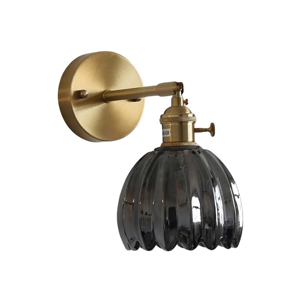 Vintage Glass Wall Sconce with Brass Arm and Shade