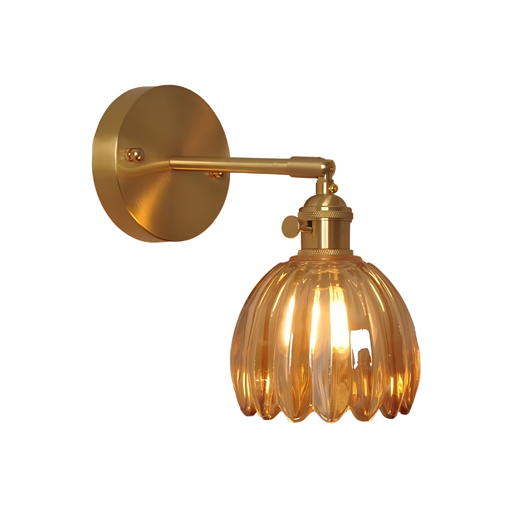 Vintage Glass Wall Sconce with Brass Arm and Shade