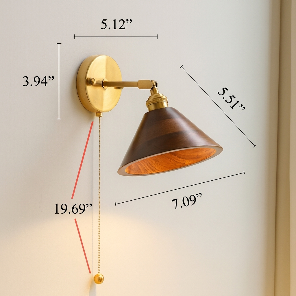 Vintage Wood Wall Sconce with Brass Dome Shade