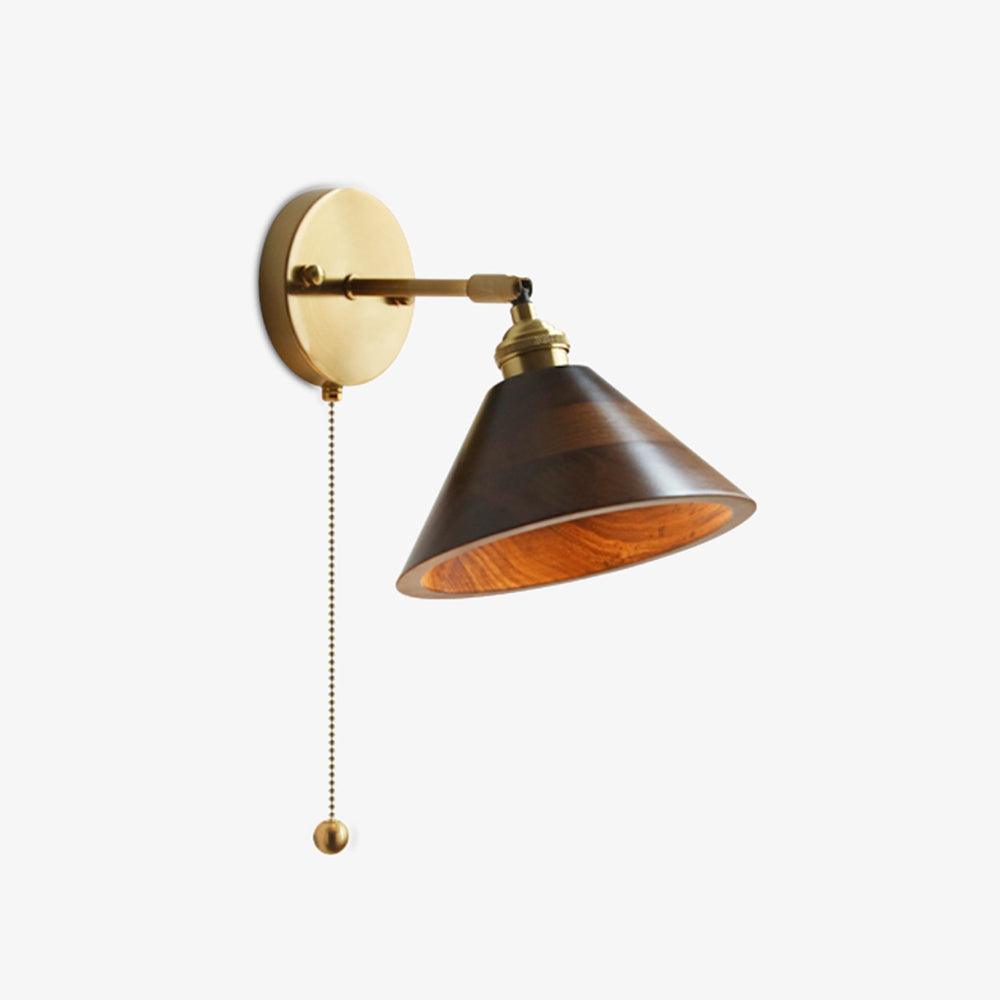 Vintage Wood Wall Sconce with Brass Dome Shade
